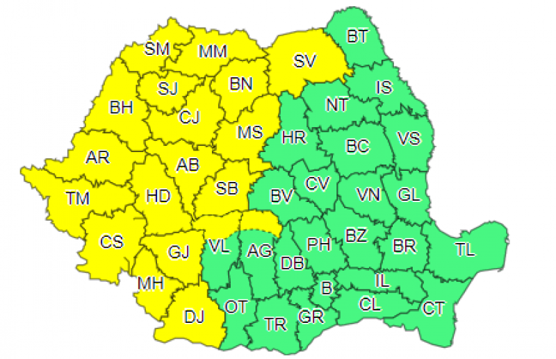 Avertizare meteo Cod galben de vijelii și furtuni puternice în