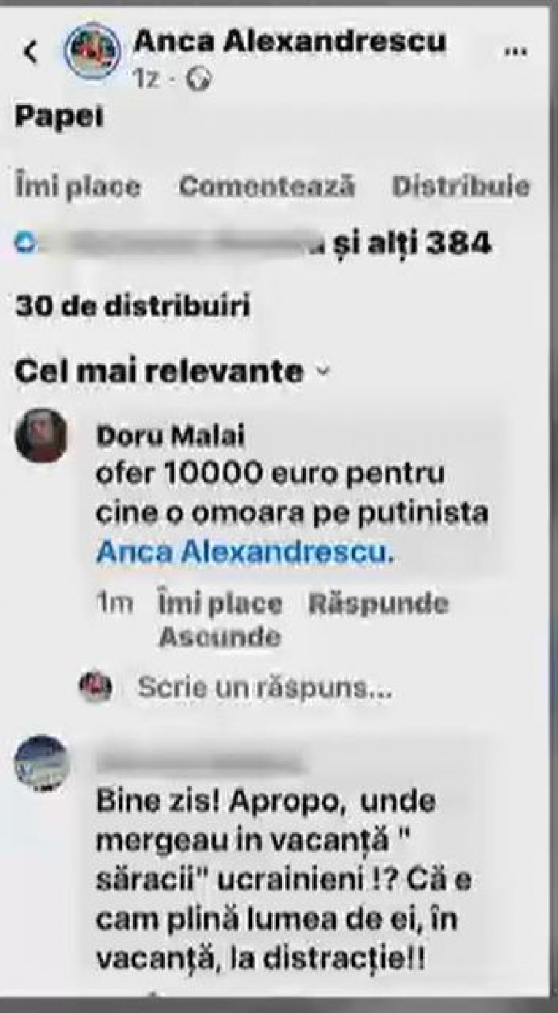 Amenințare cu moartea primită de Anca Alexandrescu CNA solicită