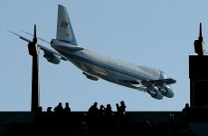 Air Force One flies low near Lincoln Financial field before the Army Navy game in Philadelphia